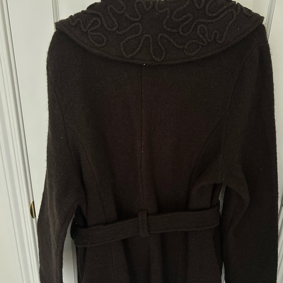 NWOT Cynthia Rowley Dark Brown Trench Coat with Floral Design Belted Wool XL NEW - Picture 5 of 11